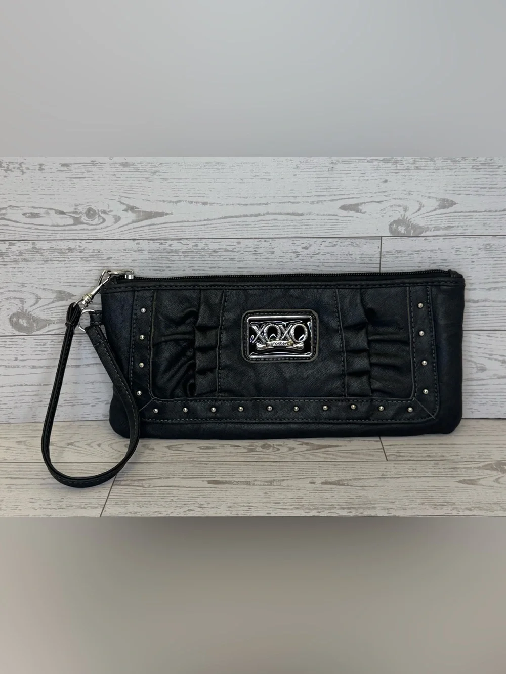 XOXO Brand Black Faux Leather Wristlet Wallet